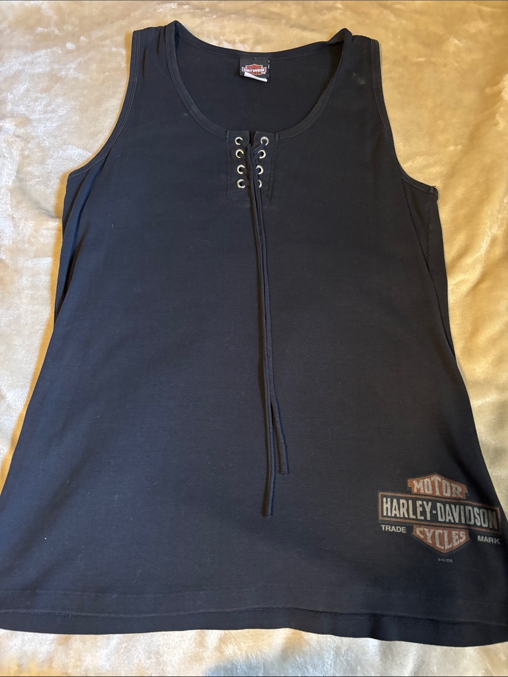 Harley-Davidson Black Lace-Up Front Tank with Logo Patch